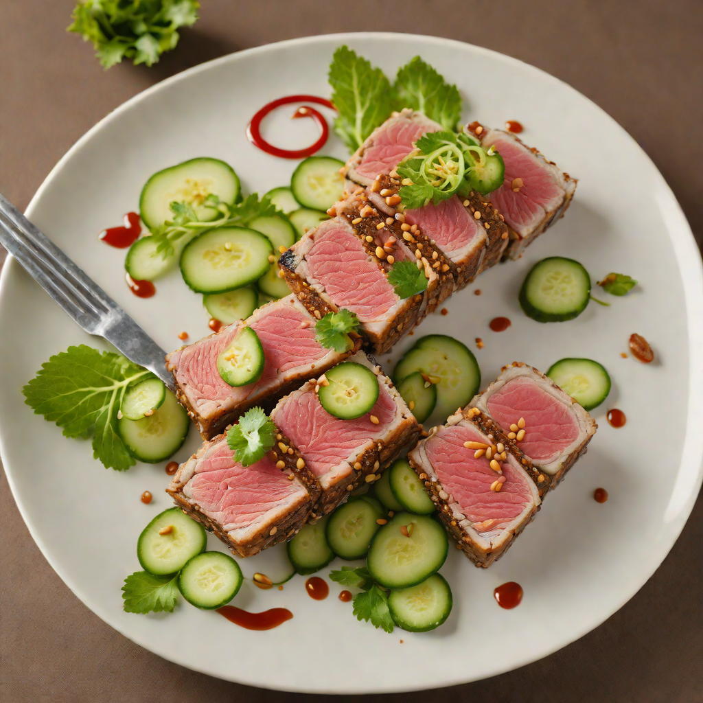 Seared Sesame-Ginger Tuna with Pickled Cucumber Salad