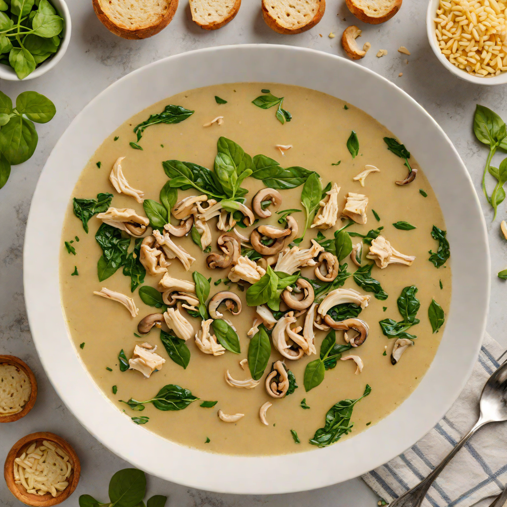 Creamy Chicken Bone Broth Soup with Spinach and Mushrooms