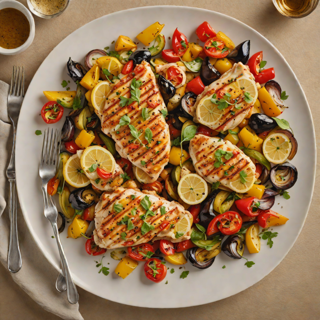 Seared Lemon-Garlic Chicken with Roasted Mediterranean Vegetables
