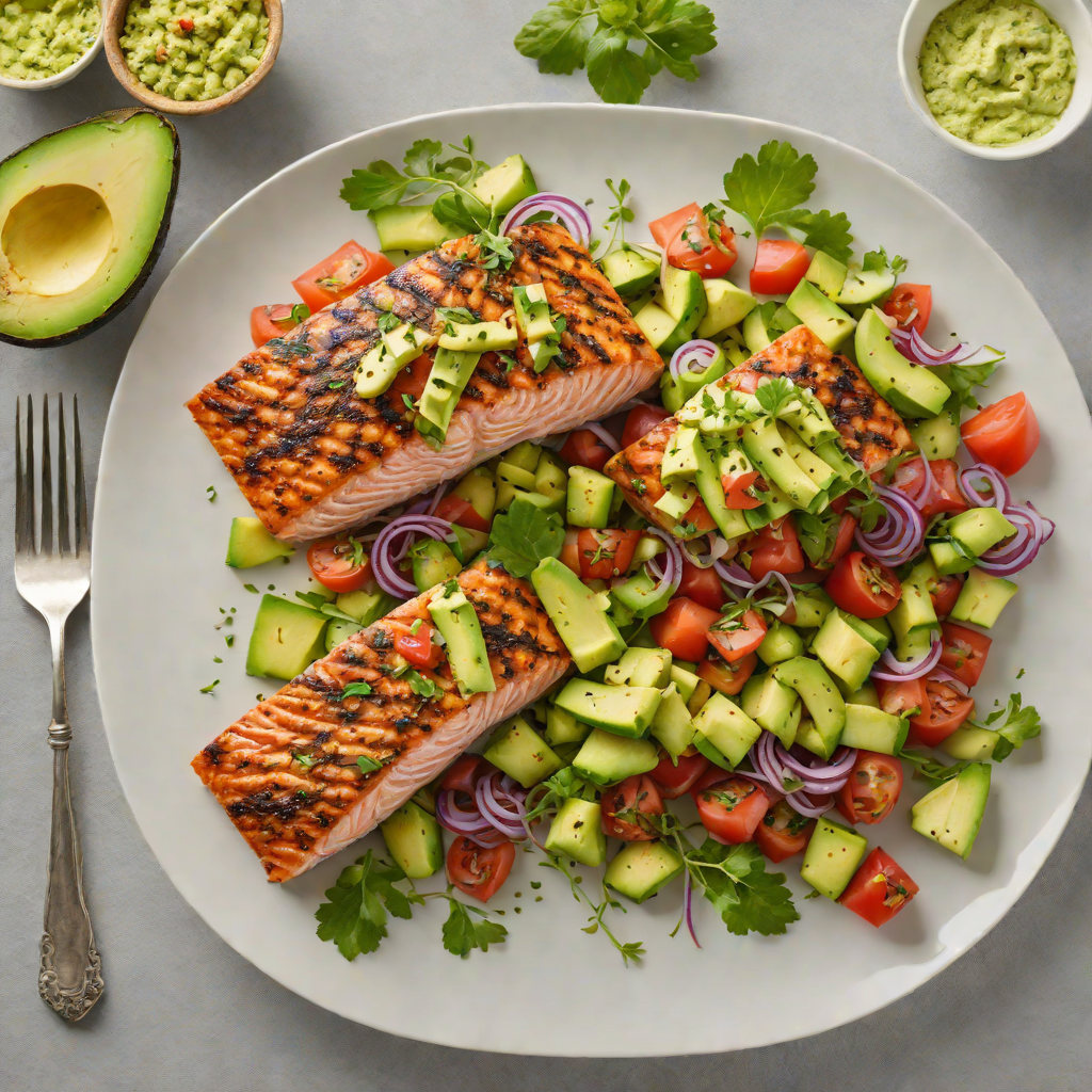 Herb-Rubbed Grilled Salmon with Avocado and Tomato Salad