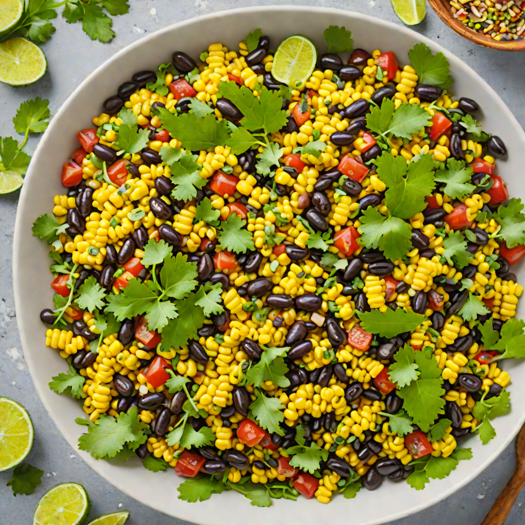 Charred Regional Corn and Black Bean Salad with Cilantro Lime Dressing