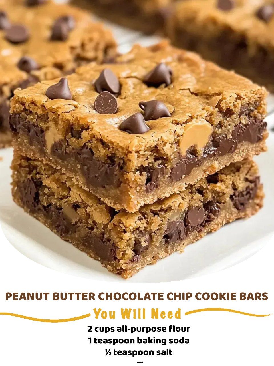 Five-Ingredient Peanut Butter Chocolate Chip Cookie Bars