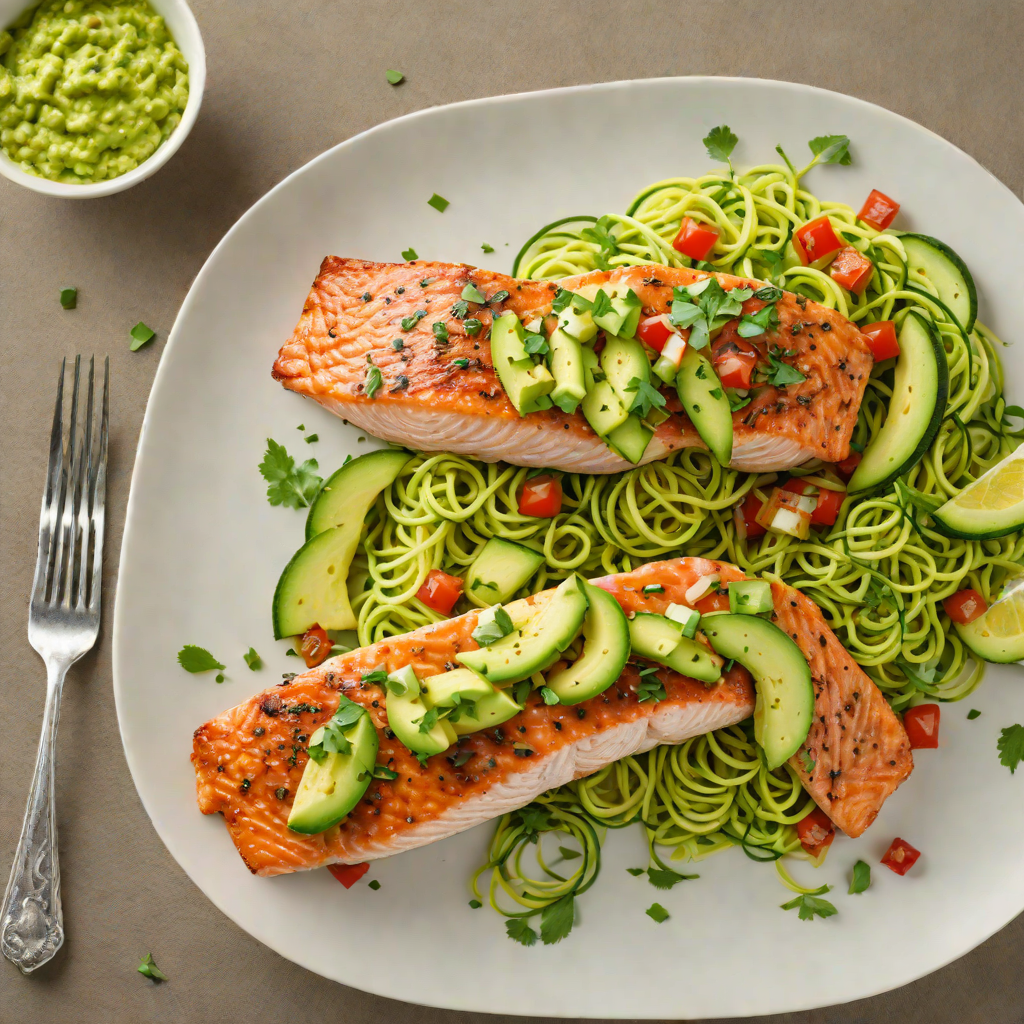 Pan-Roasted Salmon with Avocado Salsa and Zucchini Noodles