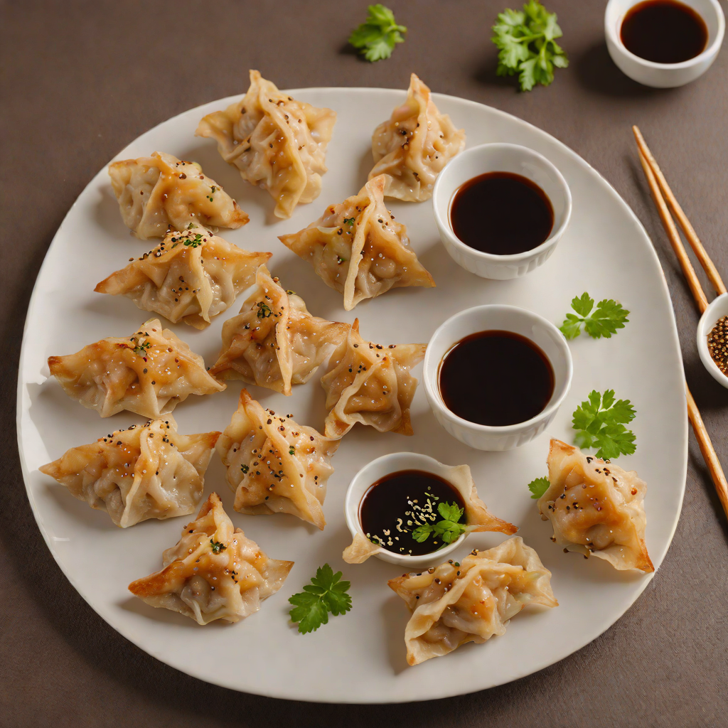 Pan-Fried Pork Dumplings with Soy Sesame Dipping Sauce