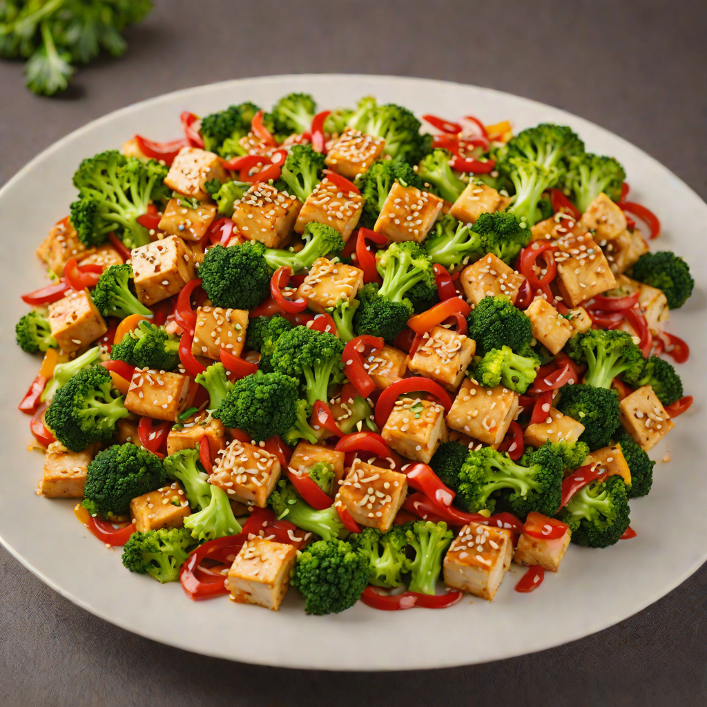 Stir-Fried Sesame Tofu with Broccoli and Bell Pepper