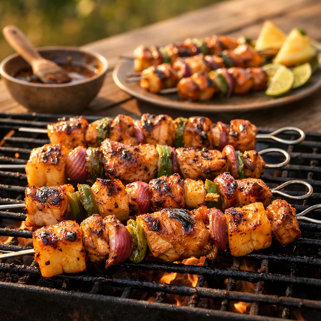 Grilled Pineapple and Dark Rum Chicken Skewers