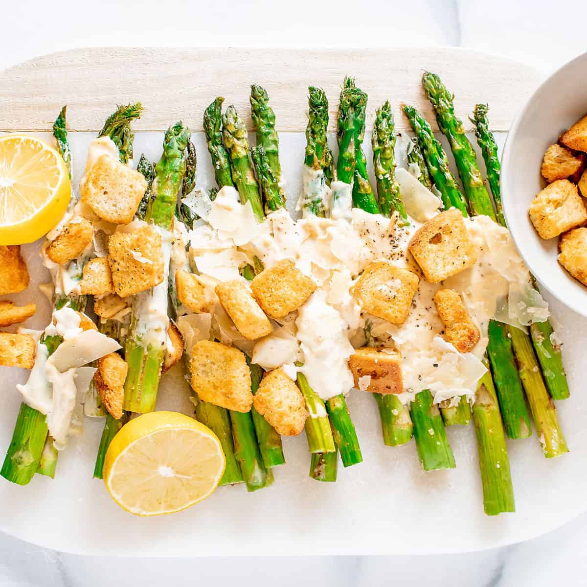 Roasted Asparagus Caesar Salad with Parmesan Dressing