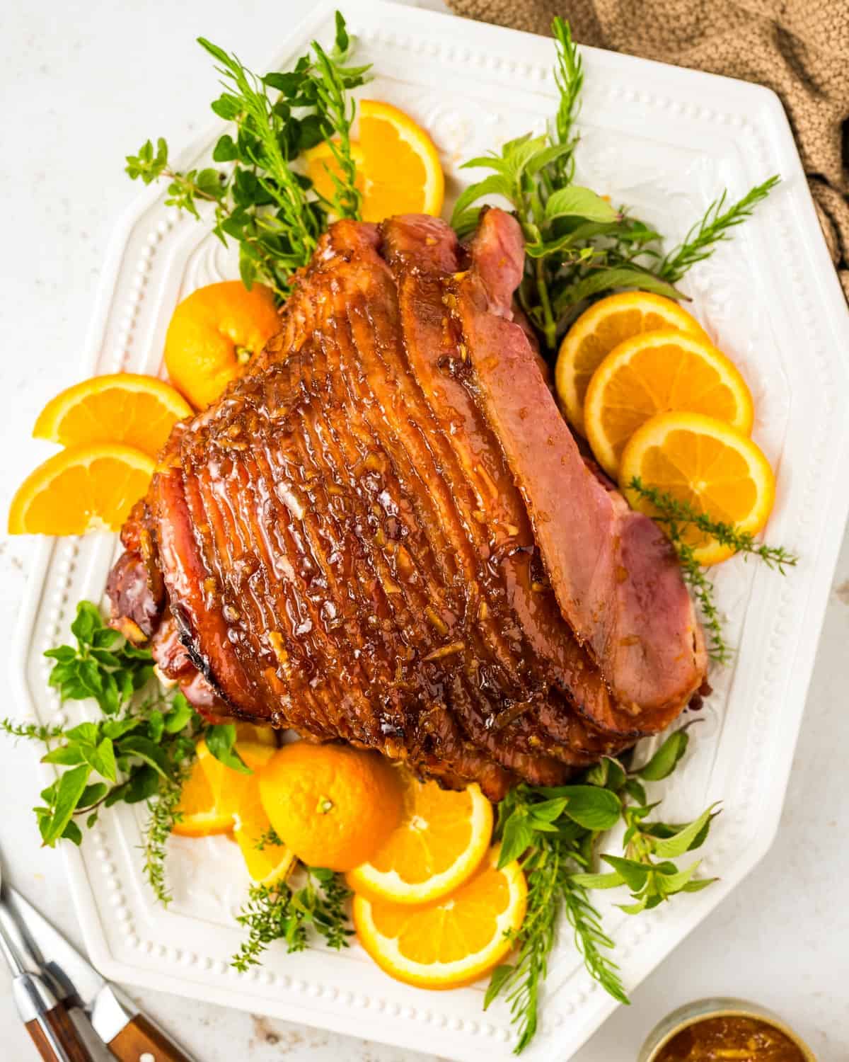 Mandarin Orange Glazed Ham with Brown Sugar Mustard Glaze