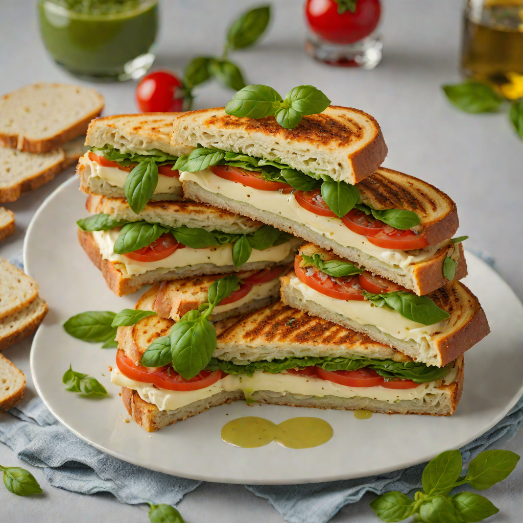 Stacked Caprese Sandwich with Basil Pesto Aioli