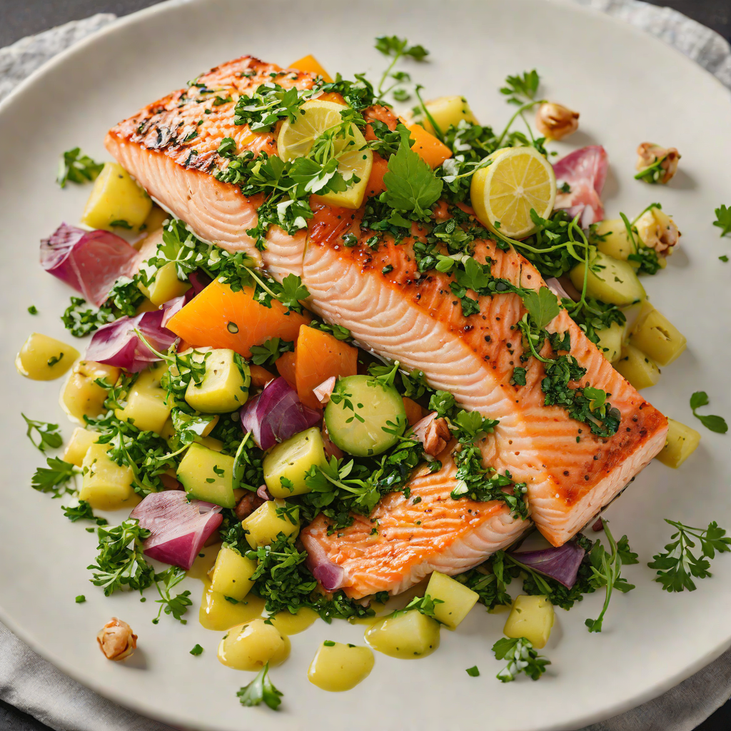Fire-Roasted Salmon with Spruce Tip Chimichurri