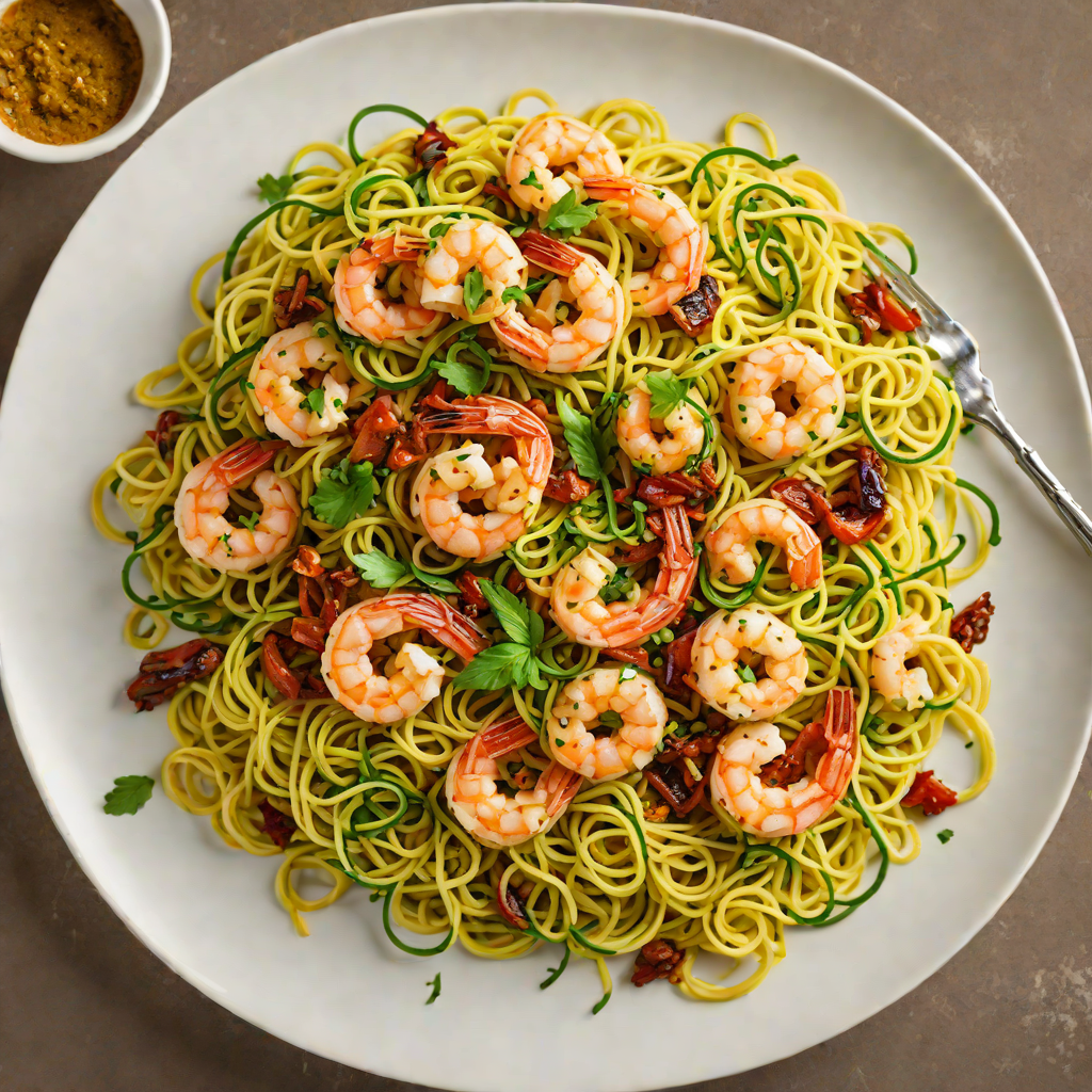 Sautéed Shrimp and Zucchini Noodles with Sun-Dried Tomato Pesto