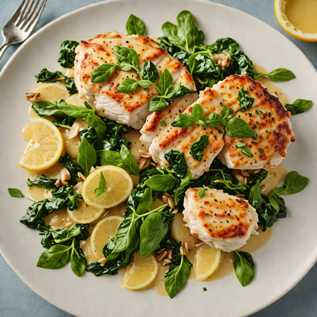 Pan-Seared Chicken with Garlic Lemon Sauce and Wilted Spinach