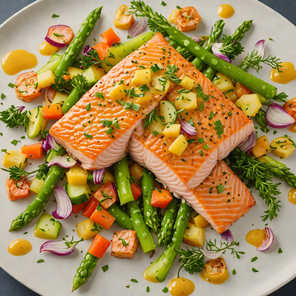 Pan-Seared Salmon with Honey-Mustard Glaze and Spring Vegetables