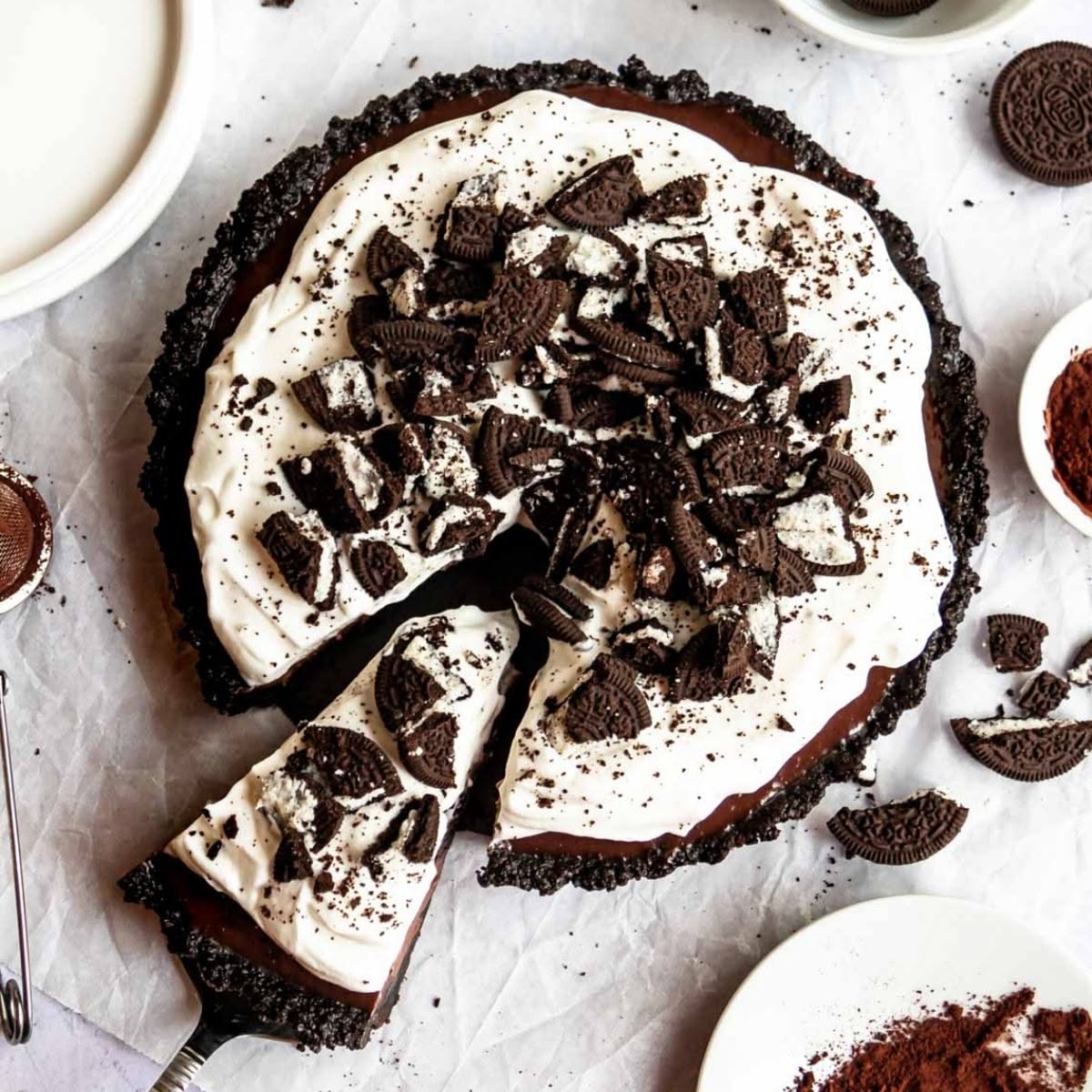 No-Bake Oreo Ganache Tart with Whipped Cream