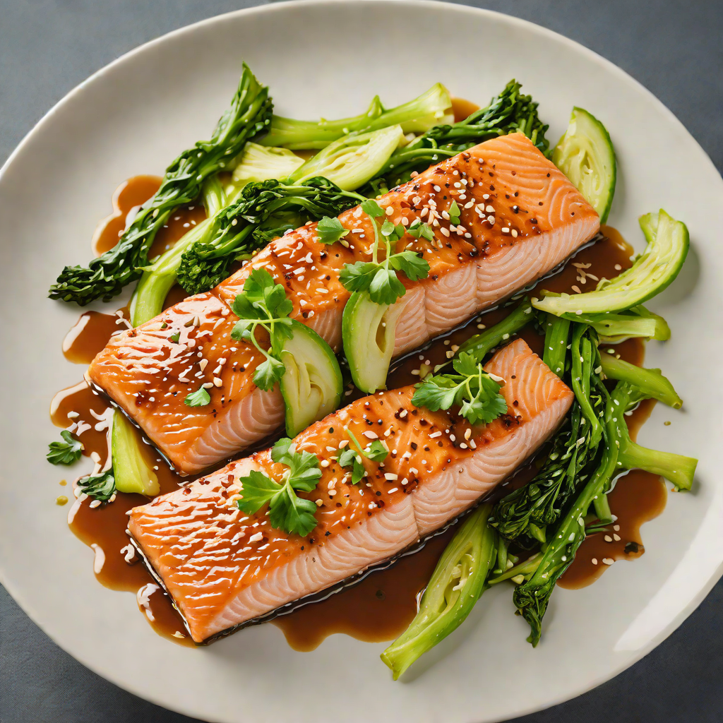 Pan-Seared Salmon with Honey-Soy Glaze and Garlic Bok Choy