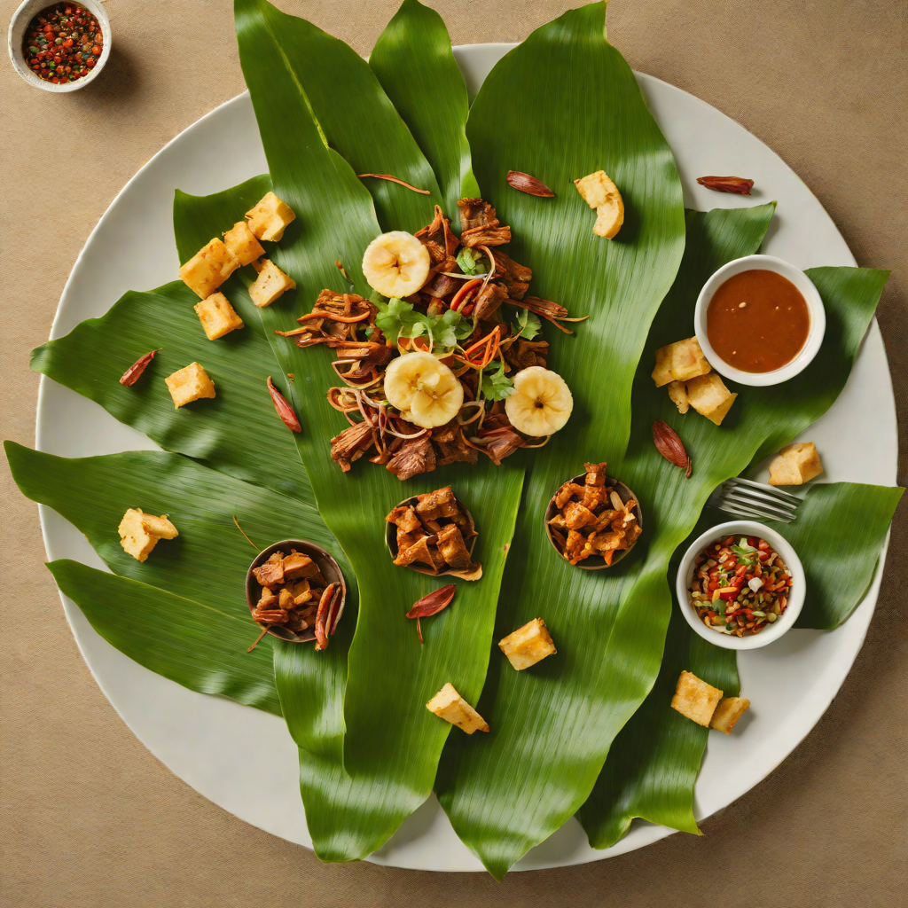 Stuffed Banana Leaves with Spiced Goat Meat and Yam