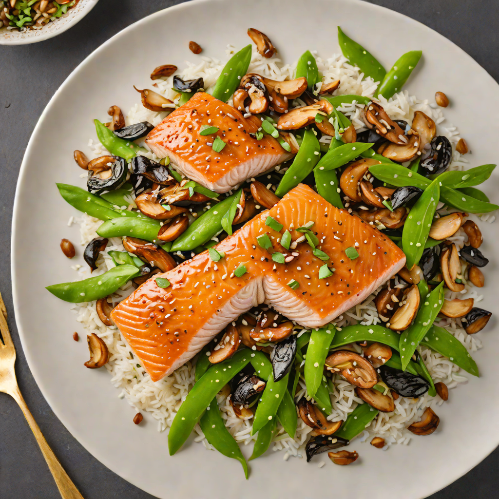 Miso-Glazed Salmon with Snow Pea and Shiitake Stir Fry