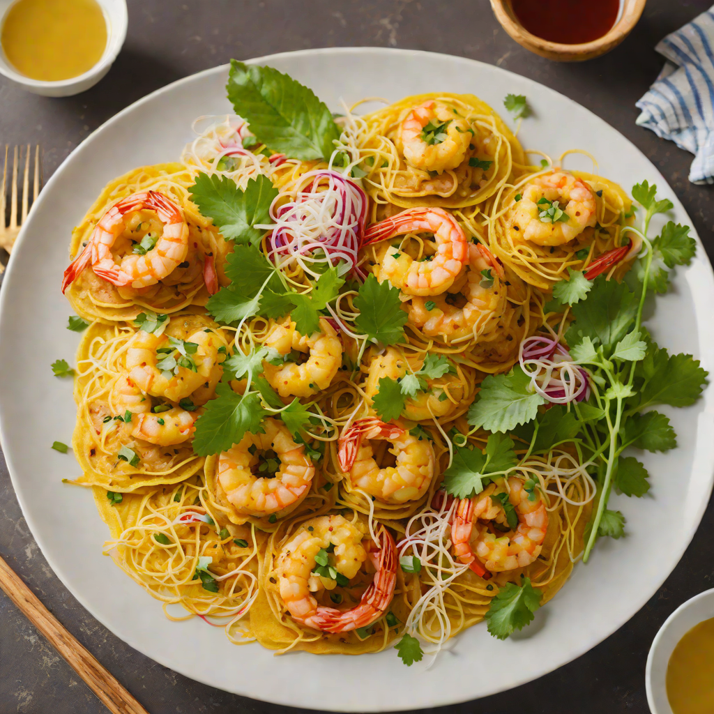 Banh Xeo Vietnamese Crispy Turmeric Pancakes with Shrimp and Bean Sprouts