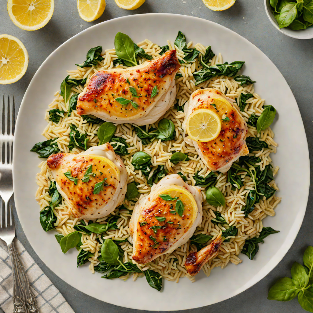 One-Pan Baked Chicken with Lemon Orzo and Spinach