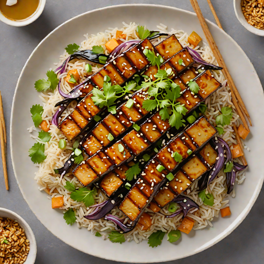 Pan-Seared Miso-Glazed Eggplant Donburi with Sesame and Scallions