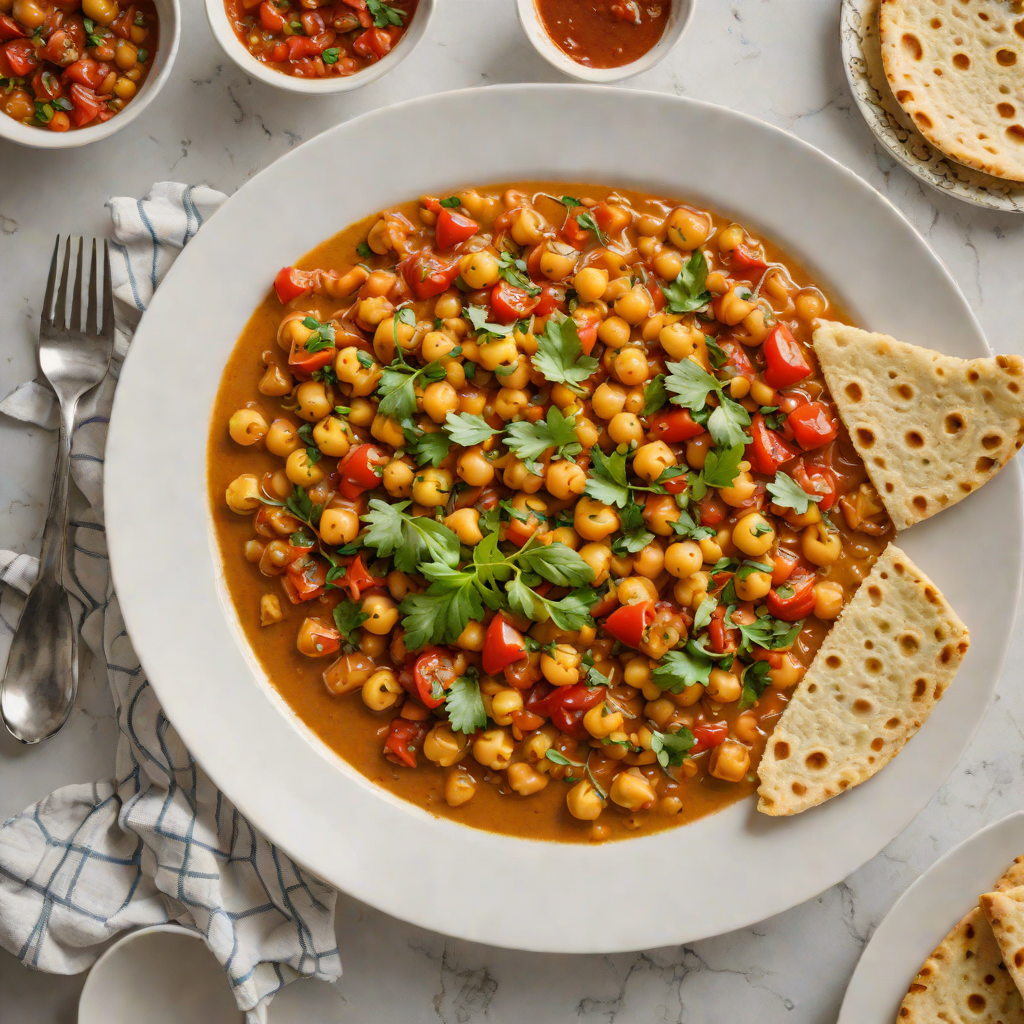 Spiced Saffron Chickpea and Tomato Stew with Garlic Flatbread