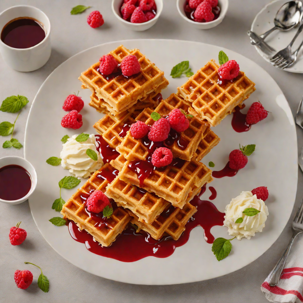 Spiced Lamington Waffles with Raspberry Sauce