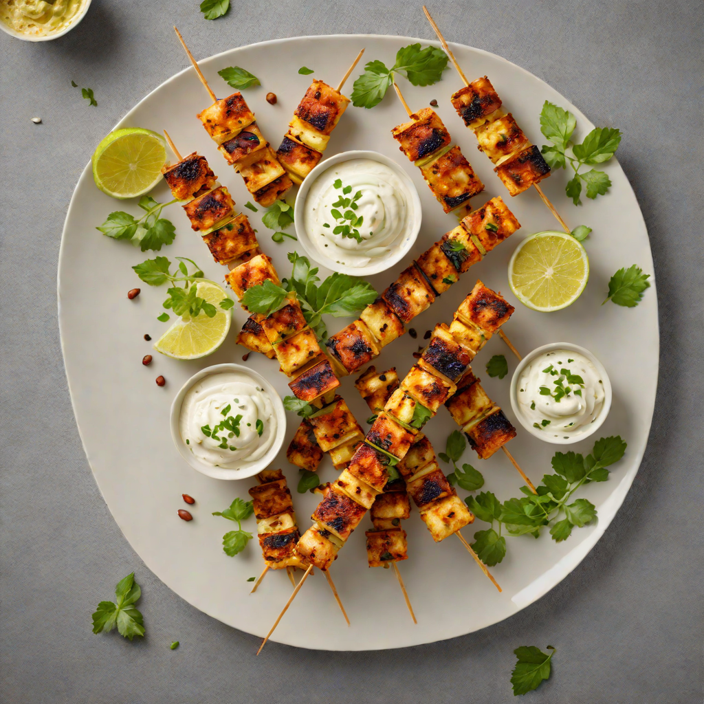 Spiced Halloumi Skewers with Garlic Yogurt Sauce