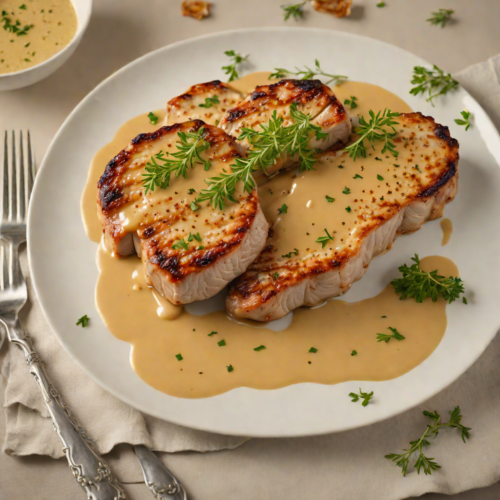 Pan-Seared Pork Chops with English Mustard and Thyme Sauce