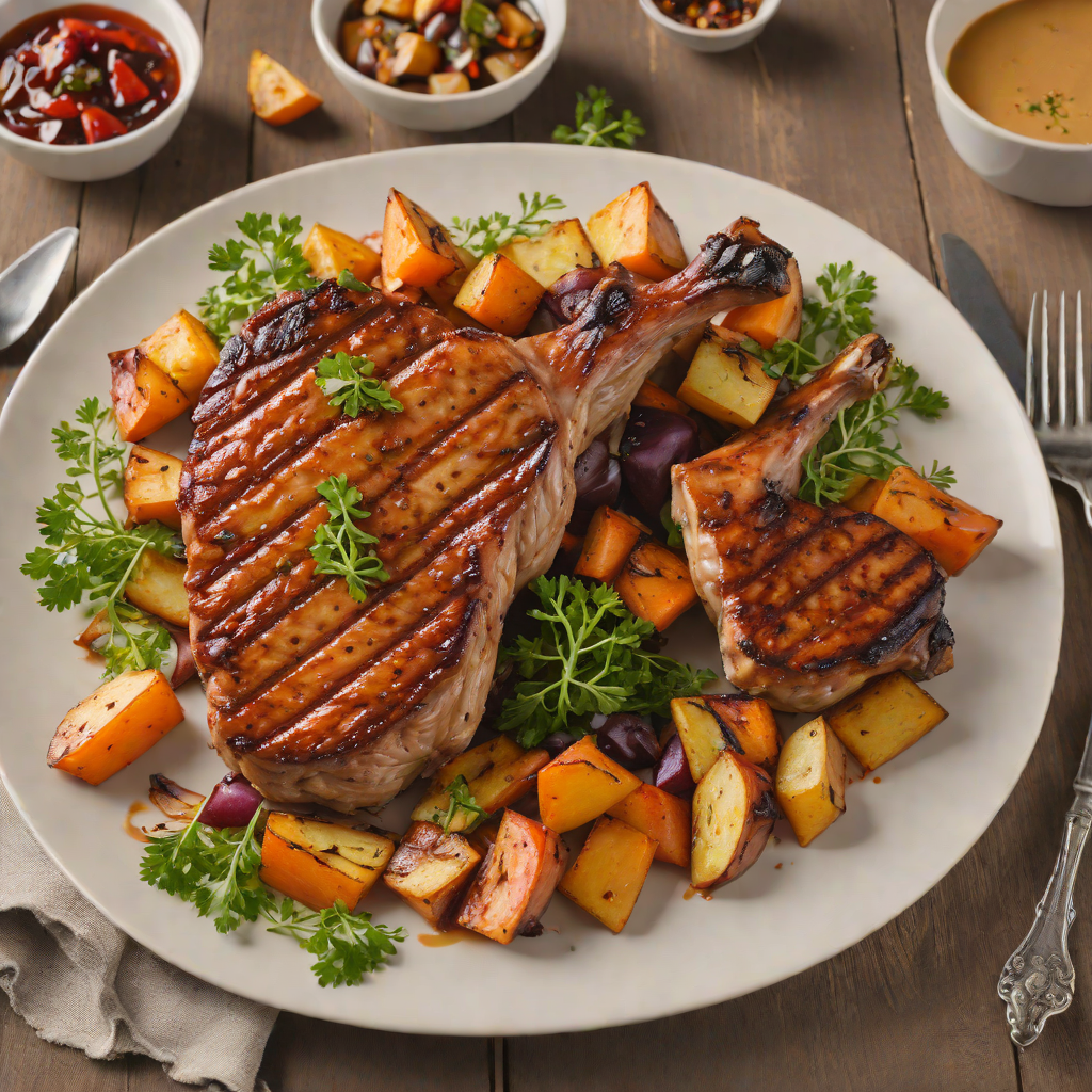 Smoky Bourbon-Glazed Pork Chops with Roasted Root Vegetables