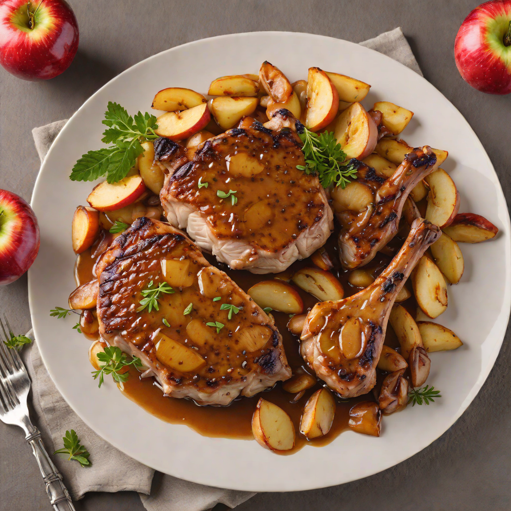 Maple Bourbon-Glazed Pork Chops with Roasted Apples