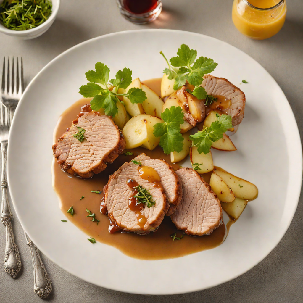 Pan-Roasted Pork with English Mustard and Apple Reduction
