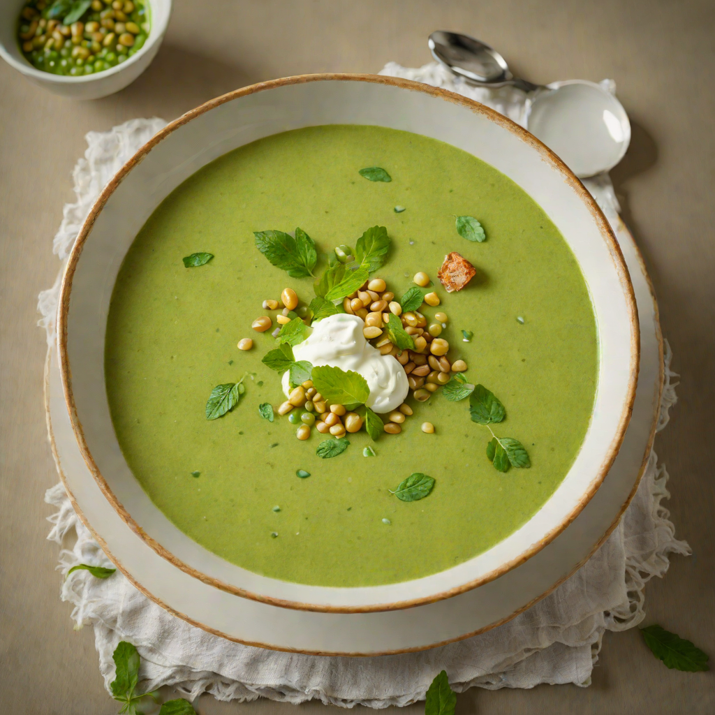 English Regional Pea and Mint Soup with Crème Fraîche