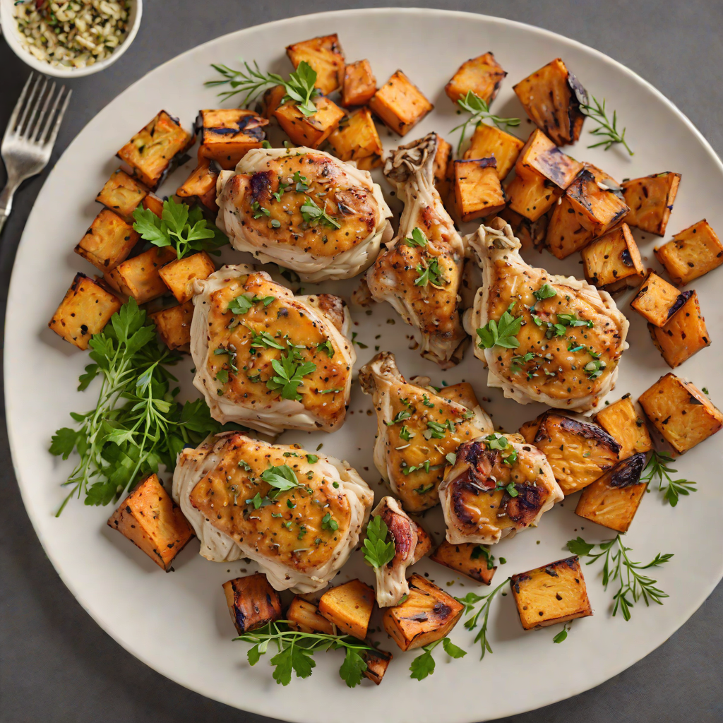 Sautéed Garlic Herb Chicken Thighs with Roasted Sweet Potatoes