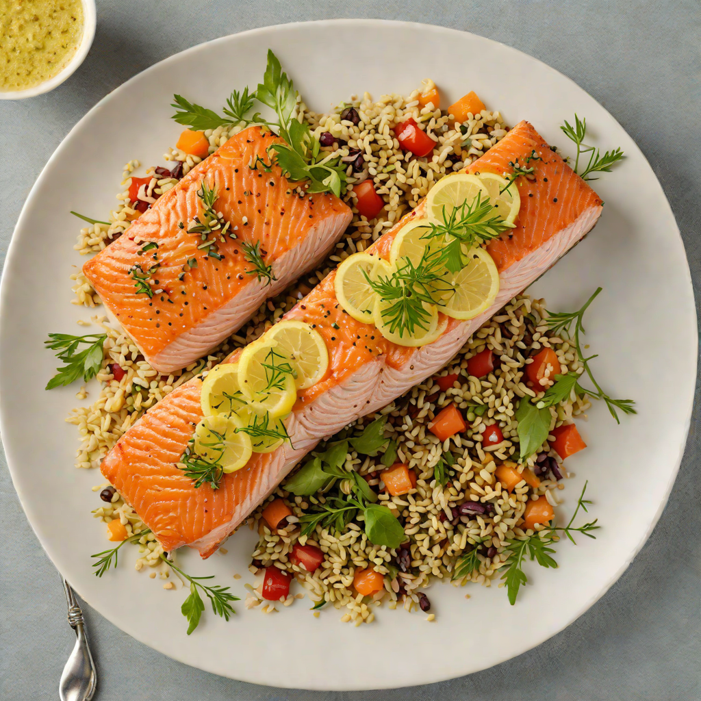 Pan-Seared Salmon with Mustard-Dill Sauce and Quinoa Salad