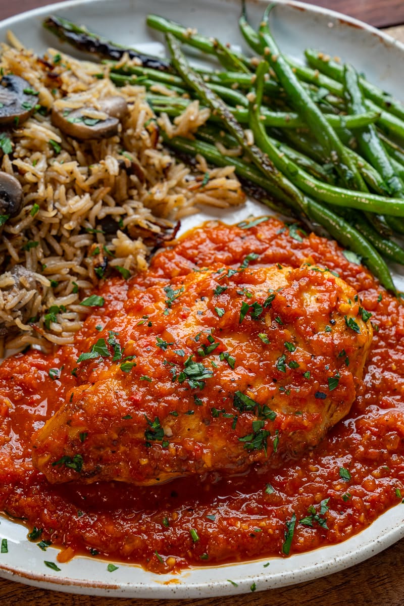 Stovetop Lemon-Garlic Chicken with Roasted Red Pepper Sauce