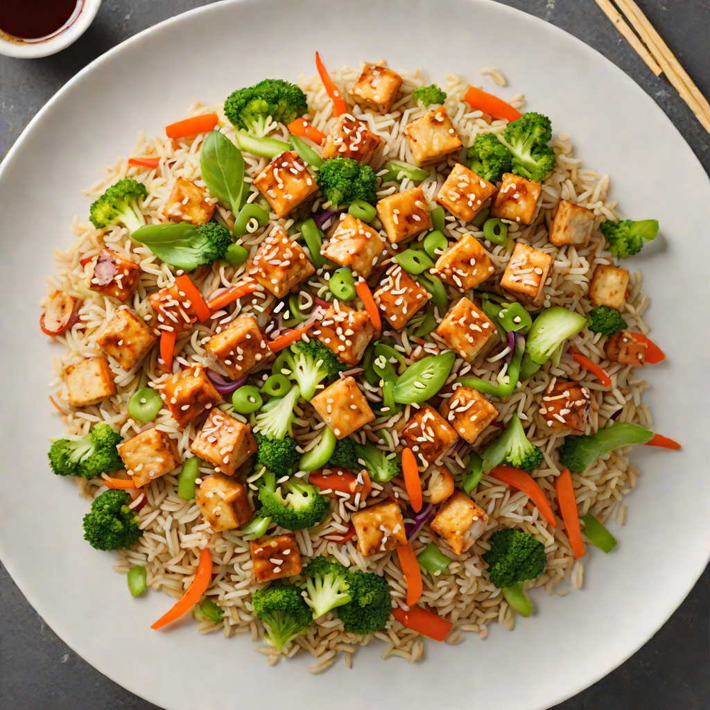 Vegetable Stir-Fry Rice with Tofu and Ginger Soy Glaze