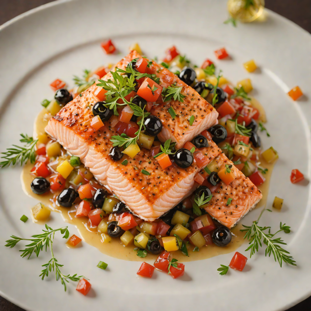 Pan-Seared Salmon with Mediterranean Olive and Tomato Relish