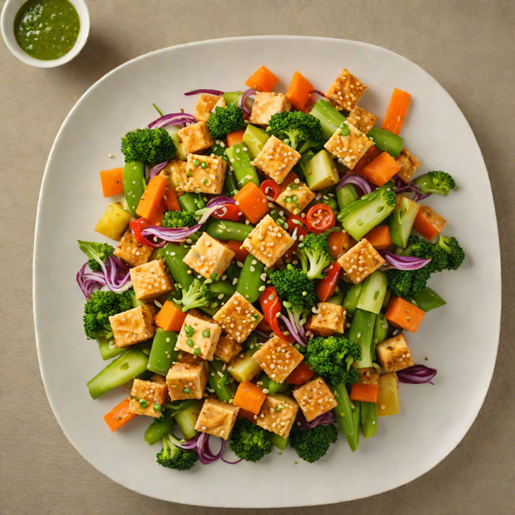 Ginger-Sesame Stir-Fried Tofu with Mixed Vegetables