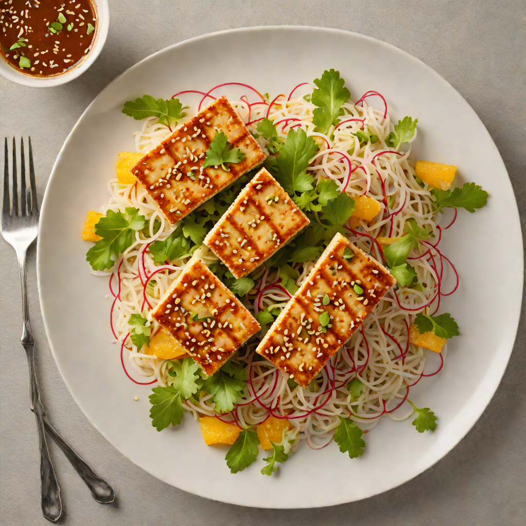 Pan-Seared Tofu with Citrus Soy Glaze and Shredded Daikon Salad