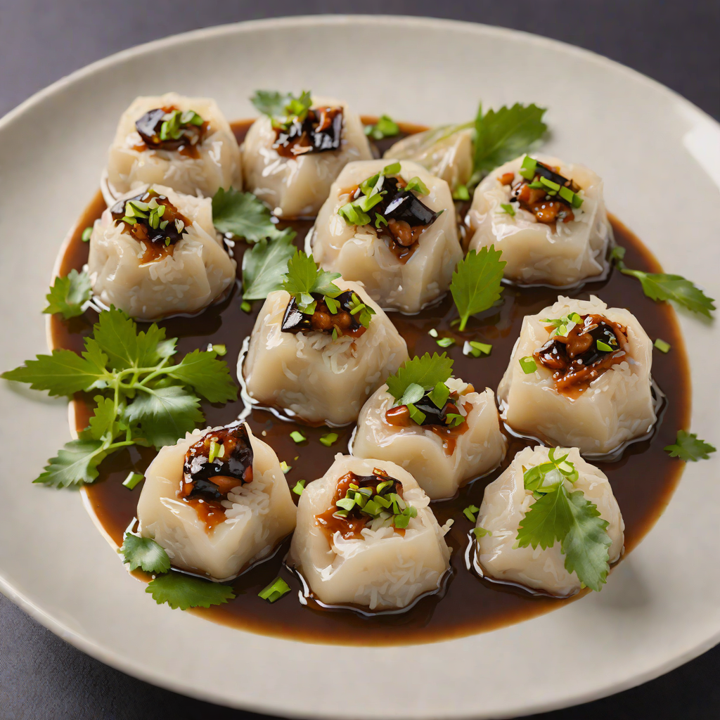 Steamed Rice Dumplings with Miso-Glazed Eggplant and Scallions