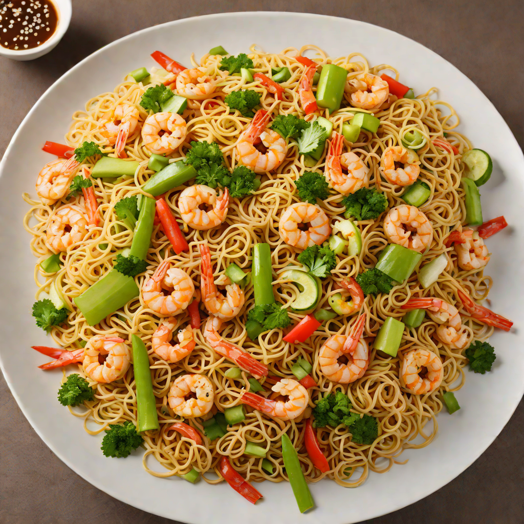 Stir-Fried Pancit Canton with Vegetables and Shrimp