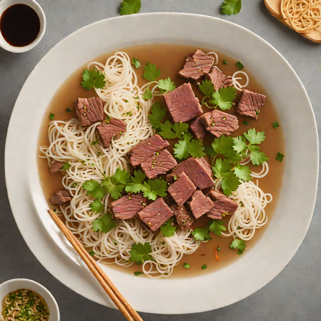 Slow-Simmered Beef Pho Broth with Rice Noodles and Herbs