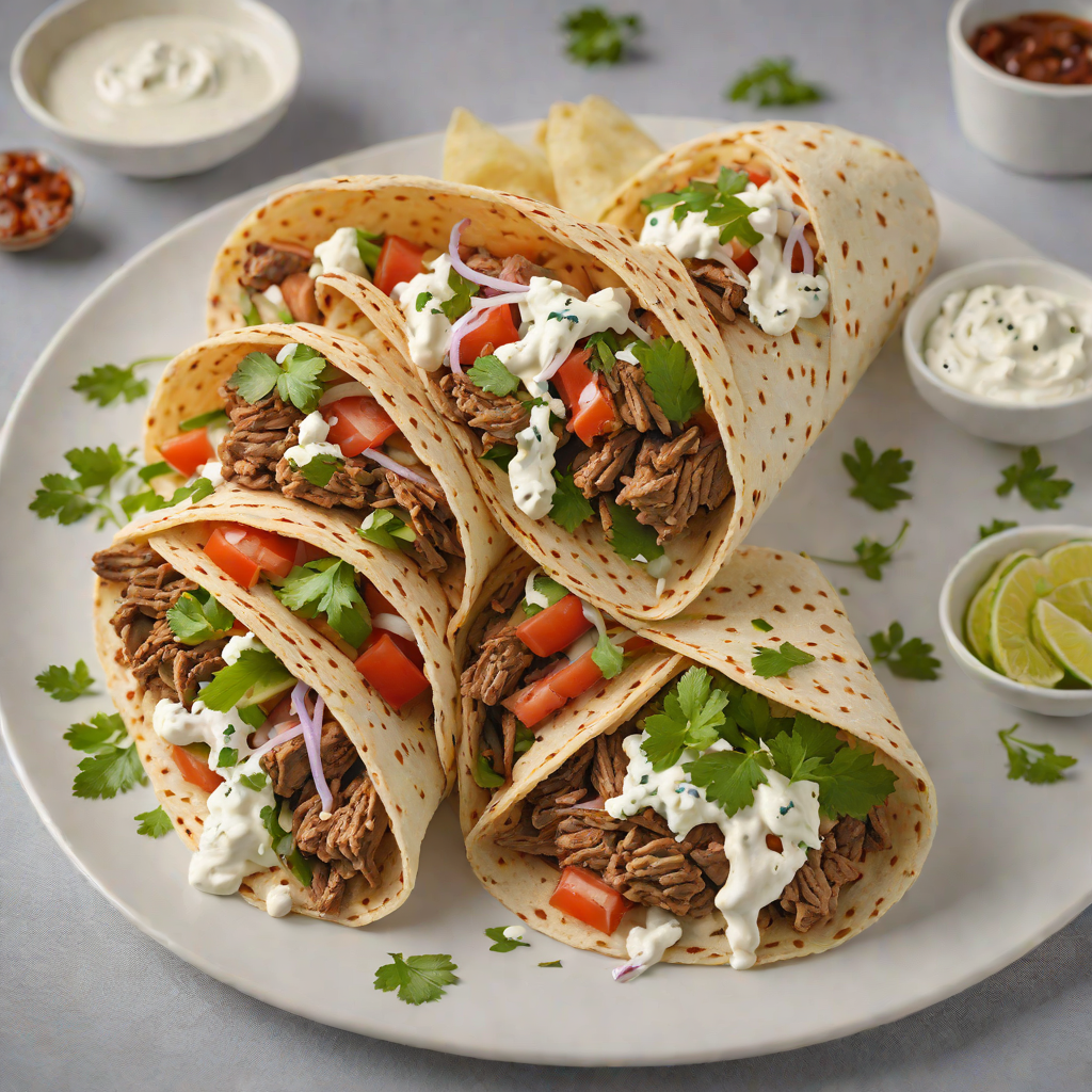 Slow-Cooked Lamb Gyro Meat with Warm Pita and Tzatziki