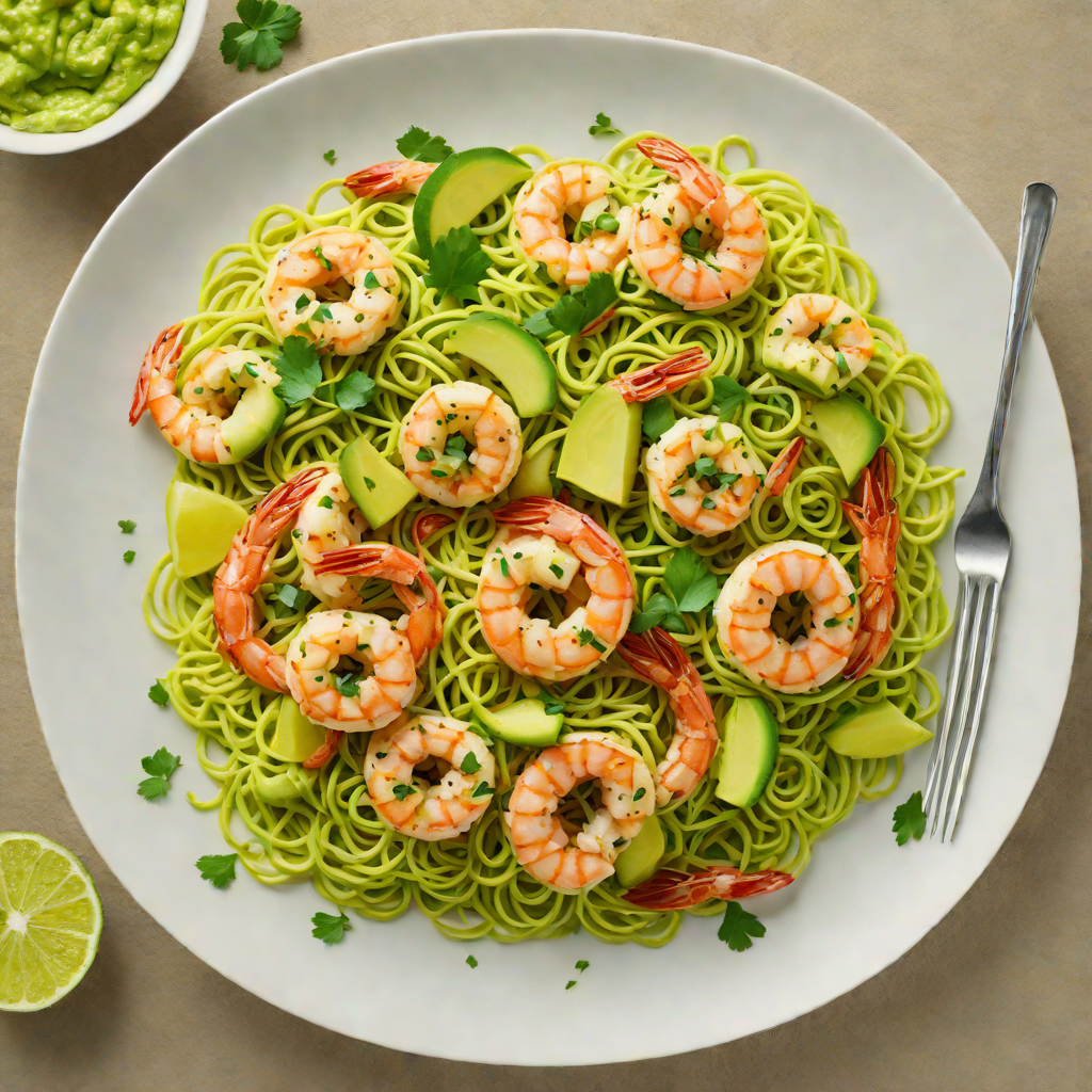 Garlic-Herb Shrimp and Zucchini Noodles with Avocado Sauce