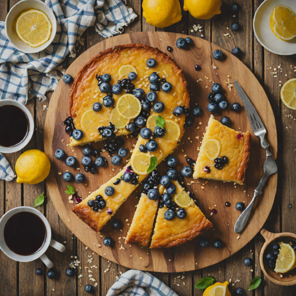 Lemon Ricotta Skillet Cake with Blueberry Glaze