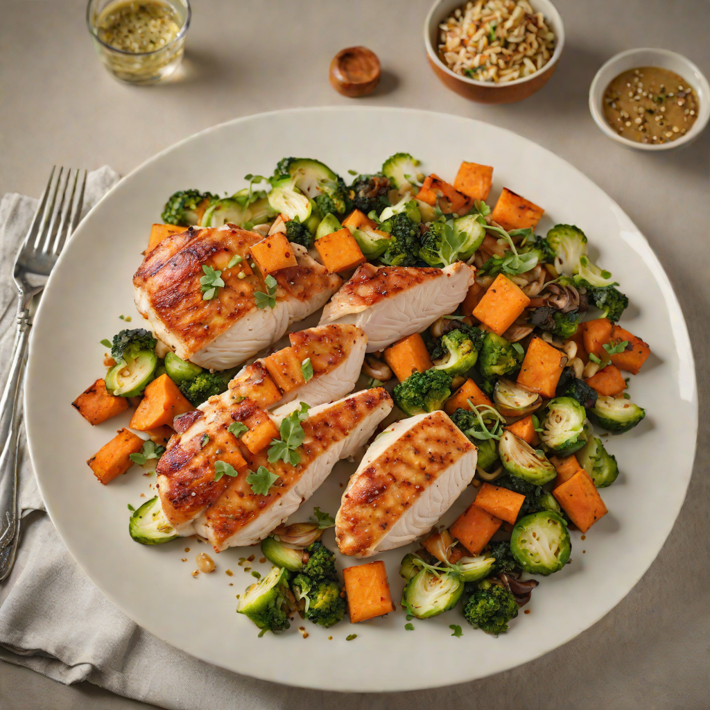 Pan-Seared Chicken with Roasted Sweet Potato and Brussels Sprouts