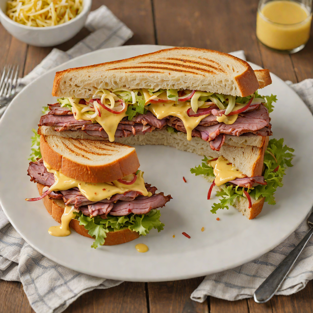 Grilled Smoked Meat Sandwich with Mustard Slaw
