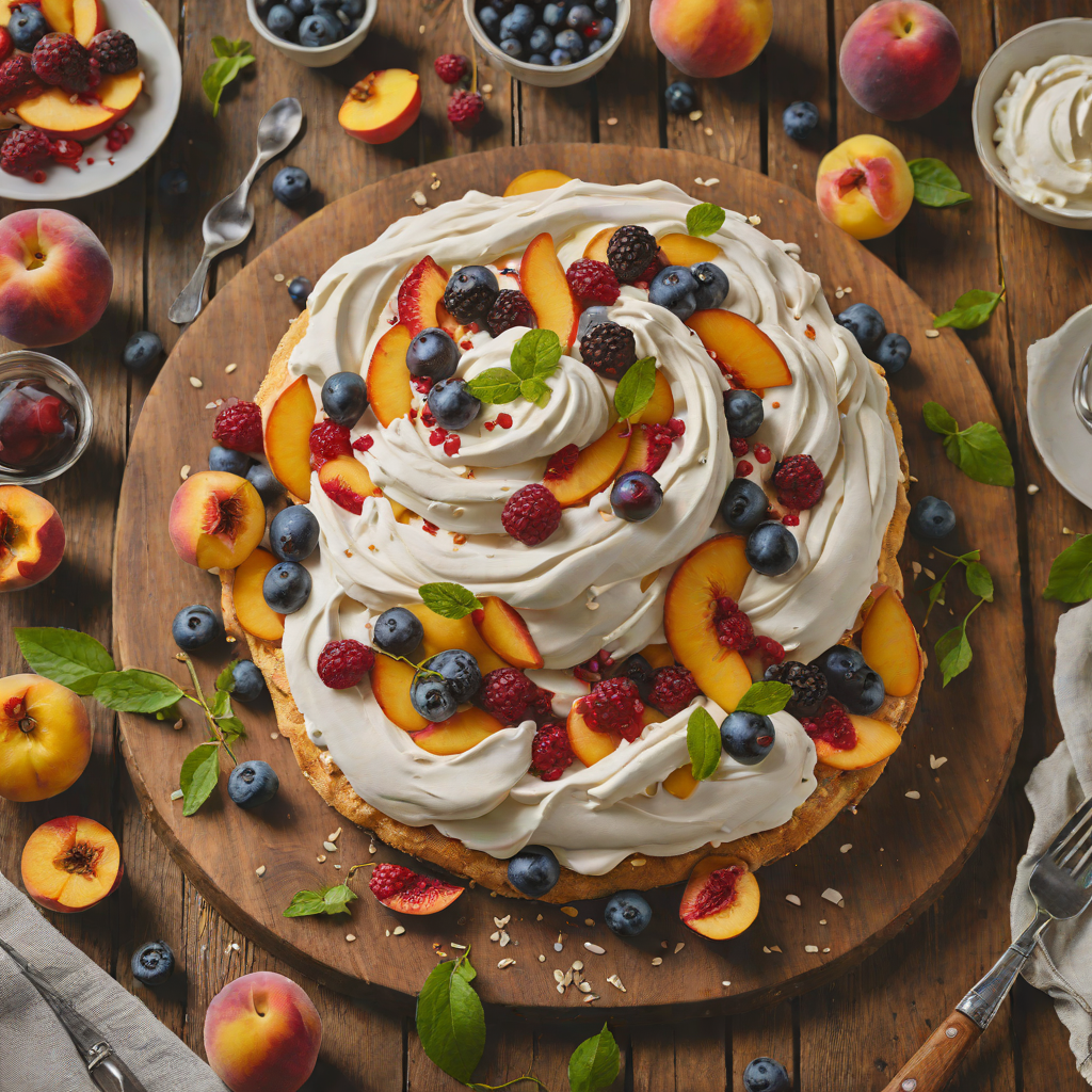 Peach and Davidson’s Plum Pavlova with Whipped Cream