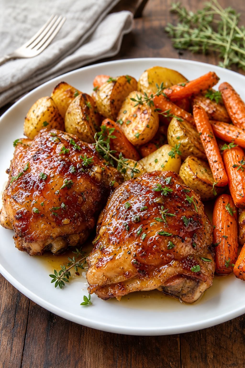 Honey-Garlic Glazed Chicken Thighs with Roasted Potatoes