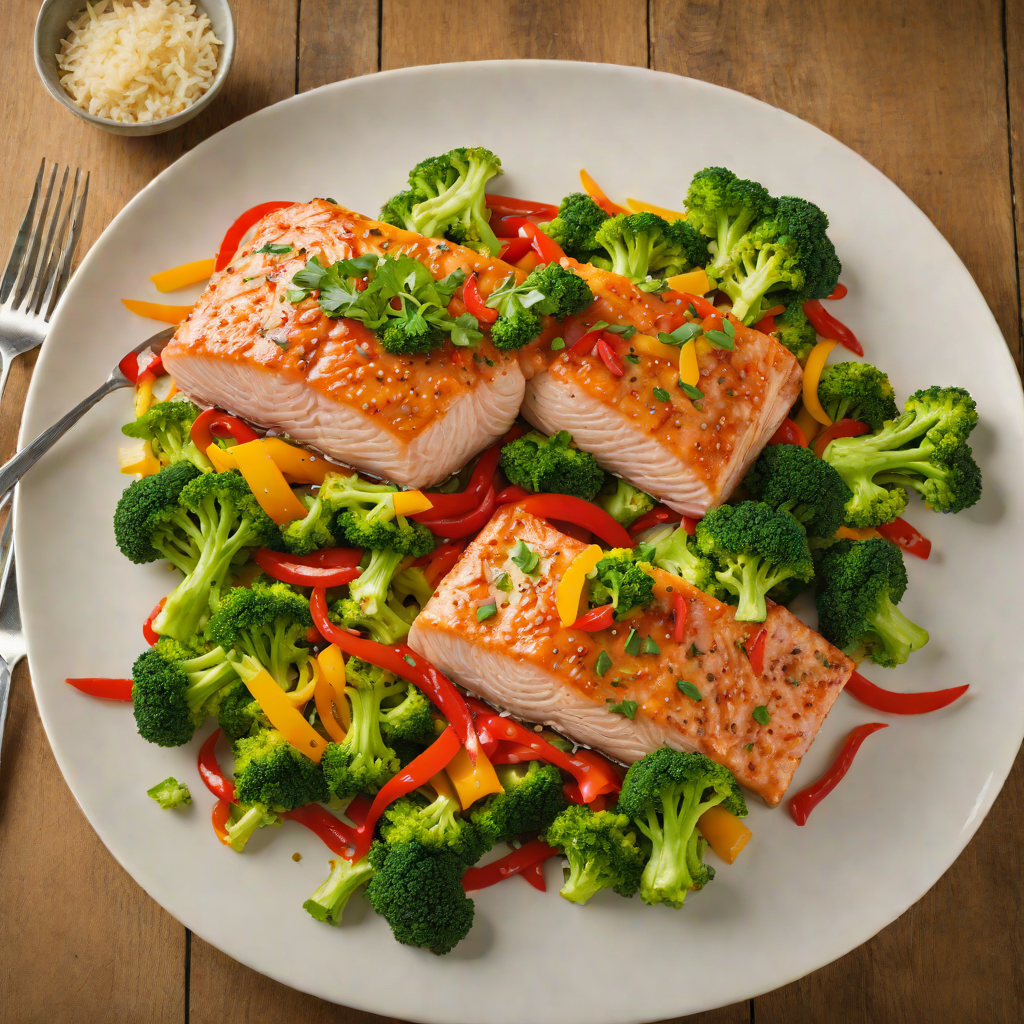 Sautéed Garlic Ginger Salmon with Stir-Fried Broccoli and Bell Peppers